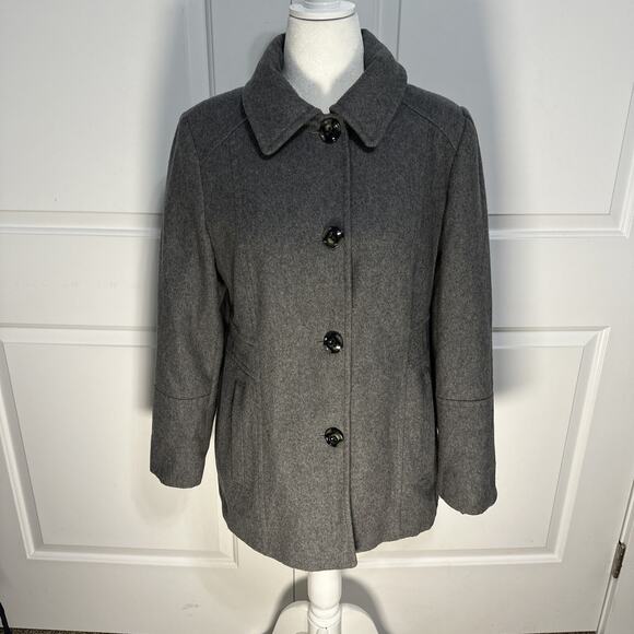 London Fog Women Long Sleeve Pea Coat Jacket w Pockets Gray Size M - Picture 1 of 8